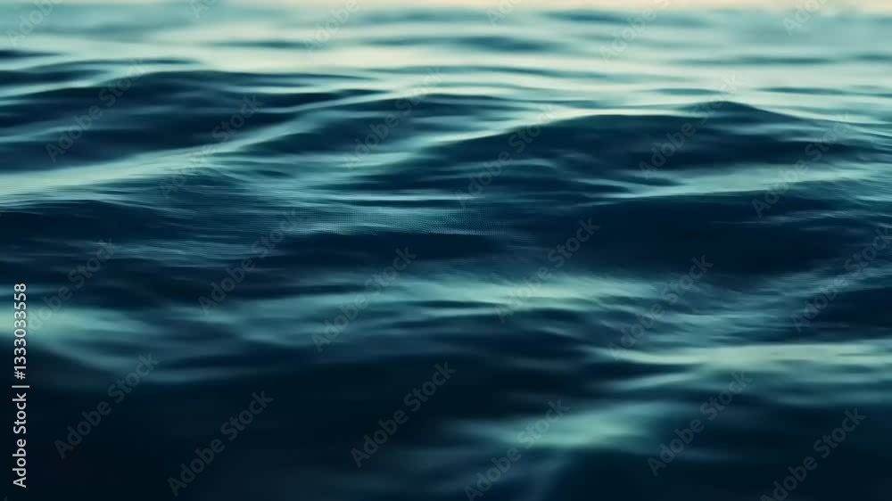 Calm ocean waves gently rolling under a clear blue sky, creating a serene and tranquil atmosphere