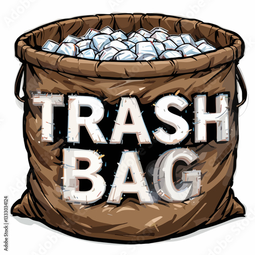 Full Trash Bag Cartoon Illustration. Vector image