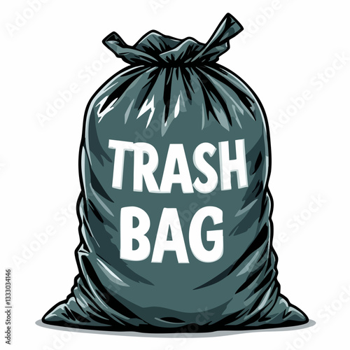 Full Trash Bag Illustration. Vector image