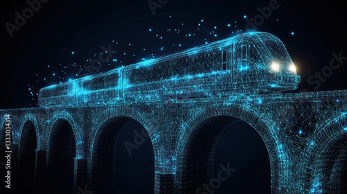 Futuristic train on a bridge, digital art