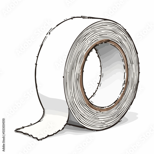 Hand Drawn Adhesive Tape Roll Illustration. Vector image