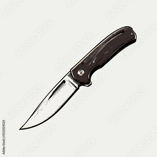 Hand Drawn Illustration of a Folding Pocket Knife. Vector image