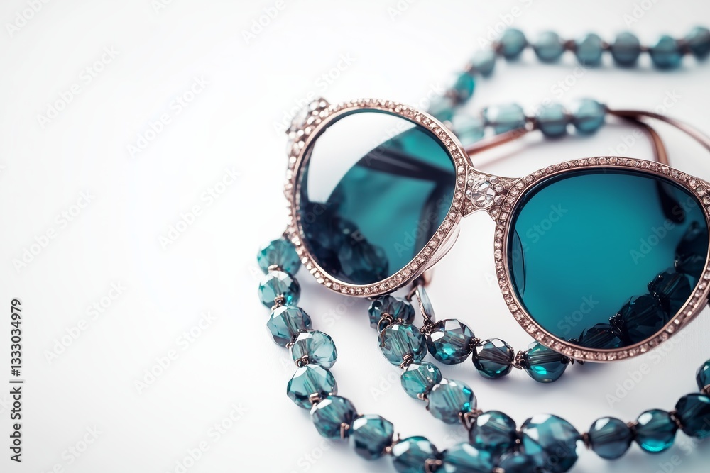 Obraz premium Jewelry with sunglasses on white background