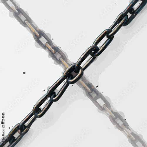 Intersecting Metal Chain Links Watercolor Style. Vector image