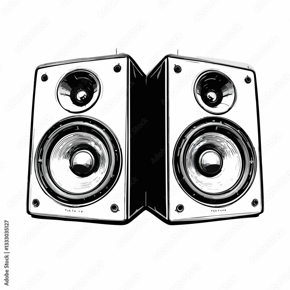 Monochromatic illustration of stereo speakers. Vector image Monochromatic illustration of stereo speakers. Vector image