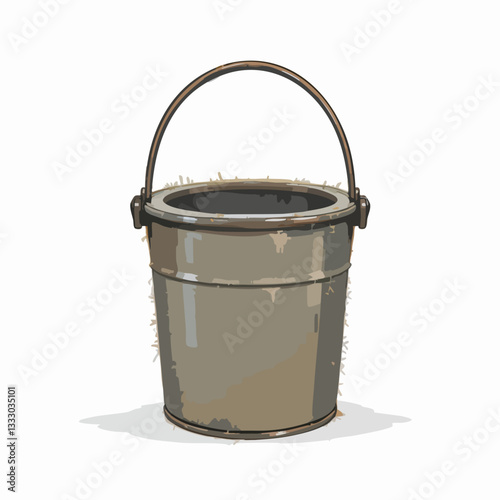 Metal bucket with handle empty. Vector image