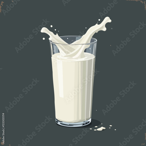Milk Splash in Glass A Refreshing Beverage Illustration. Vector image