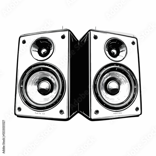 Monochromatic illustration of stereo speakers. Vector image
