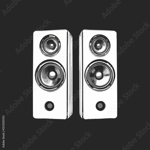 Monochromatic illustration of two stereo speakers. Vector image