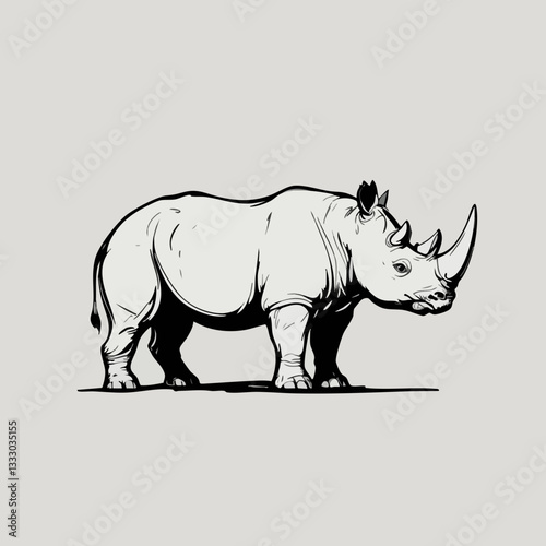 Monochromatic Rhino Illustration. Vector image