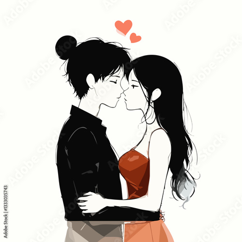 Romantic Couple Embracing and Kissing Illustration. Vector image