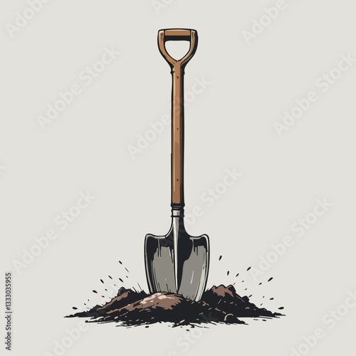 Shovel in Soil Illustration. Vector image