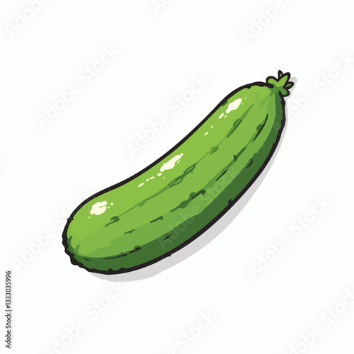 Single Green Cucumber Illustration. Vector image