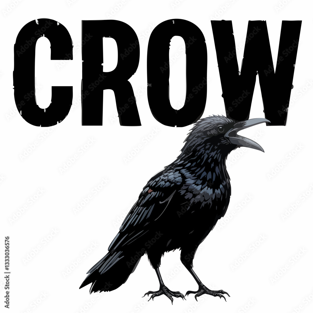 Fototapeta premium Vector illustration of a crow with text overlay. Vector image