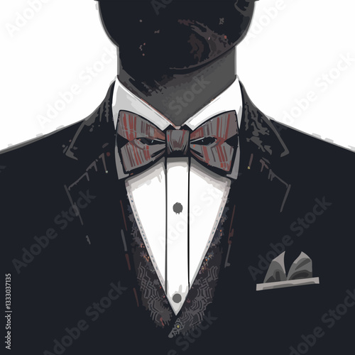 Abstract Fashion Illustration Bow Tie and Tuxedo Jacket. Vector image