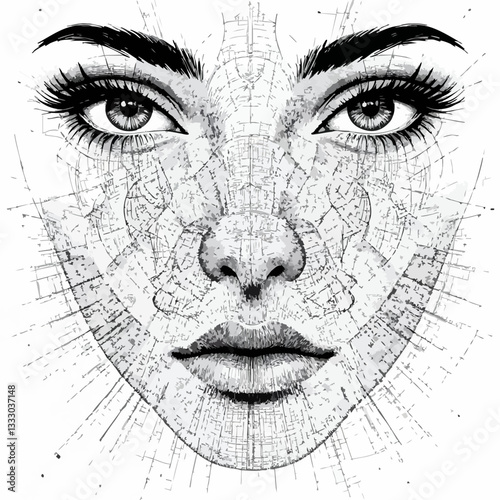 Abstract Fractured Face Portrait. Vector image