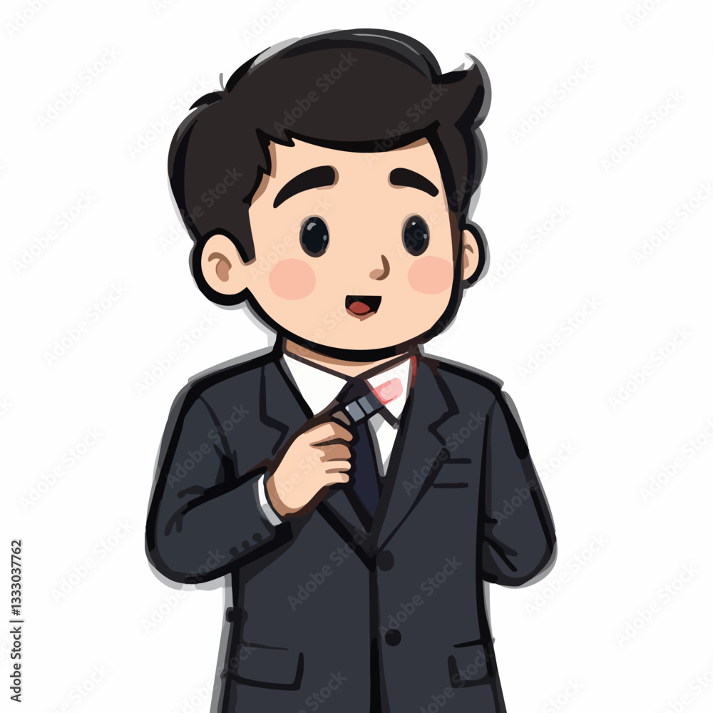 Cartoon businessman adjusting his tie. Vector image Cartoon businessman adjusting his tie. Vector image