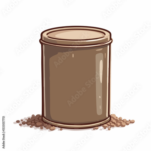 Brown Metal Container with Granules. Vector image