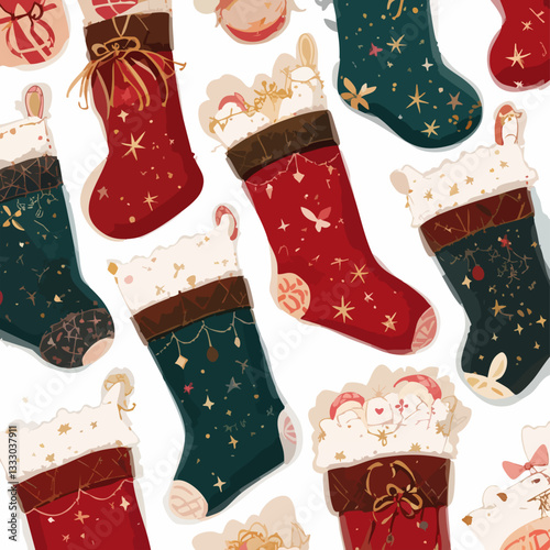 Christmas Stockings Festive Pattern Design. Vector image