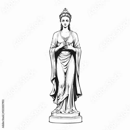 Classical statue of a woman in a flowing robe. Vector image