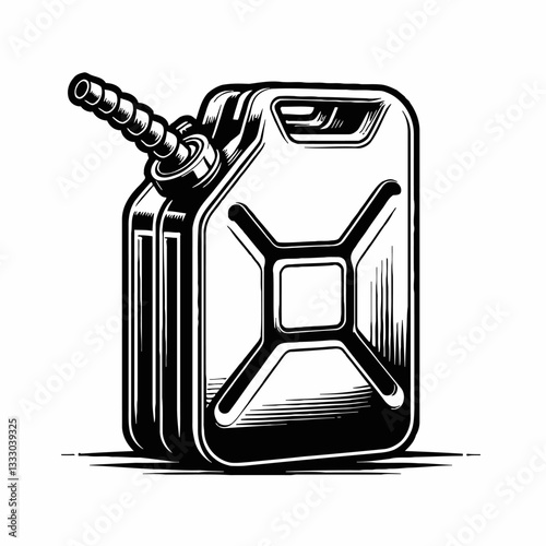 Black and White Detailed Vector Illustration of a Gas Can