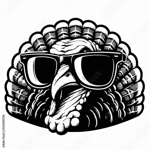 Cool Turkey with Sunglasses Black and White Illustration for Thanksgiving Celebration