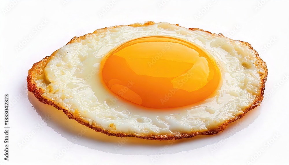 Fried egg isolated on a white background, top view Fried egg isolated on a white background, top view