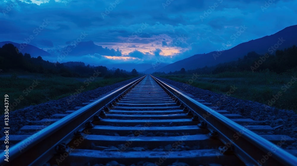 Fototapeta premium Tranquil railway track at twilight