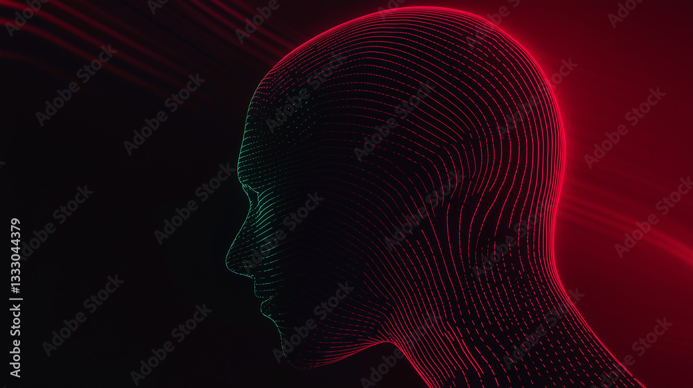 Obraz premium Futuristic digital human head, glowing AI intelligence, abstract cybernetic mind, artificial consciousness, technology and innovation concept 