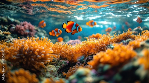 Wallpaper Mural Underwater clownfish coral reef vibrant scene Torontodigital.ca