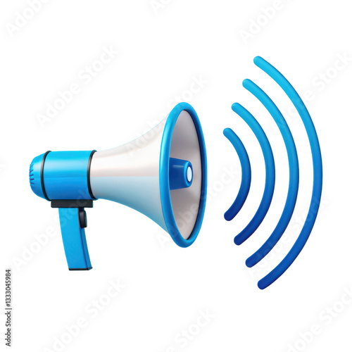 3D Blue Megaphone Announcement Illustration Loudspeaker with Sound Waves
