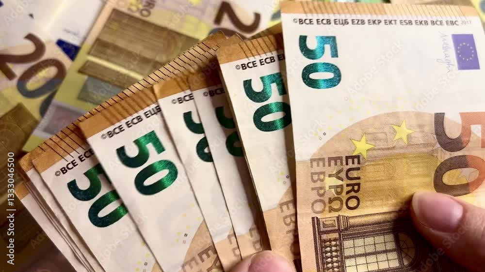 Counting euro banknotes. Female hands count 50 euros cash. Investments, family budget and savings concept Counting euro banknotes. Female hands count 50 euros cash. Investments, family budget and savings concept
