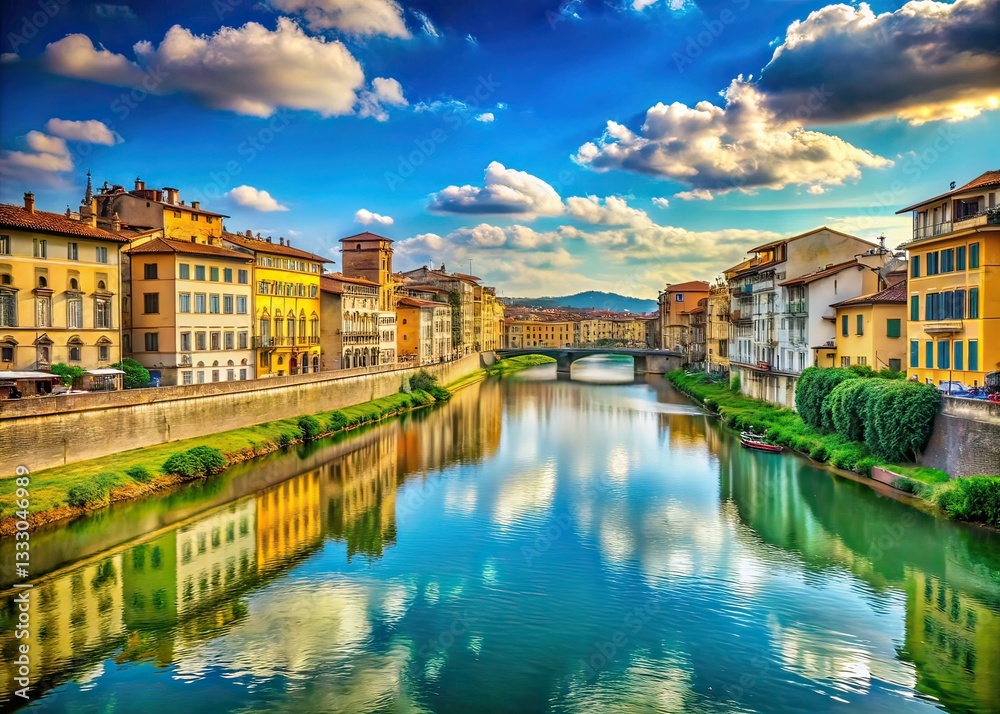 Fototapeta premium Arno River Scenic Landscape with Copy Space