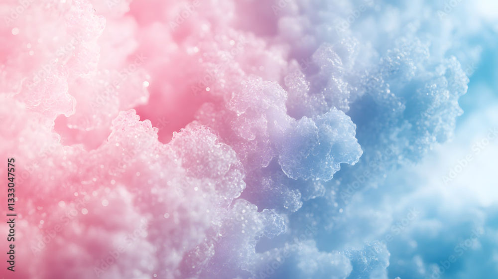 Fototapeta premium Close-up of a fluffy, textured surface with a gradient of pink and blue, creating a soft, dreamy effect. The image exudes a sense of wonder and invites a closer look.