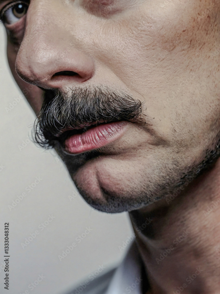 Fototapeta premium Detailed black mustache on white backdrop