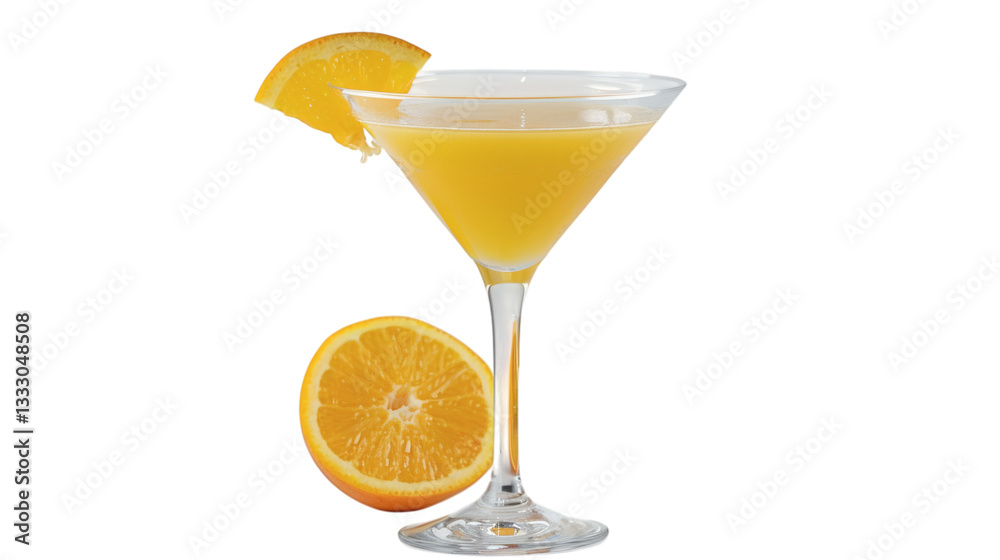 Glass of orange juice with a fresh orange slice on a white background isolated Glass of orange juice with a fresh orange slice on a white background isolated