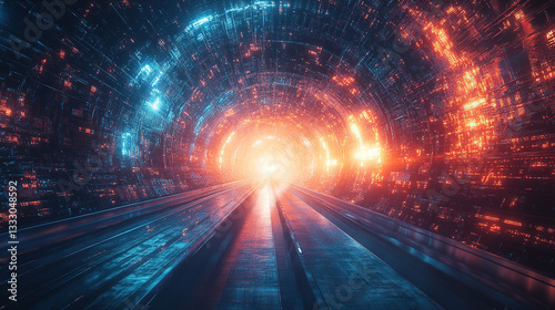 Exploring a vivid light tunnel digital landscape futuristic environment sci-fi concept
