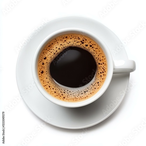 A warm cup of coffee sits alone on a white background, ready for your enjoyment. Perfect for a quick pickmeup