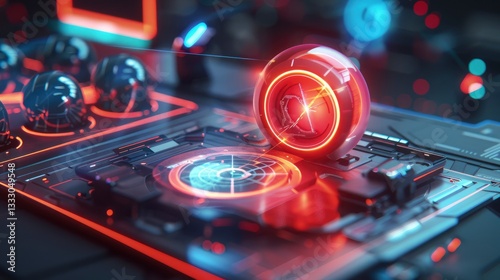 Futuristic control panel with glowing elements, showcasing advanced technology and digital interfaces