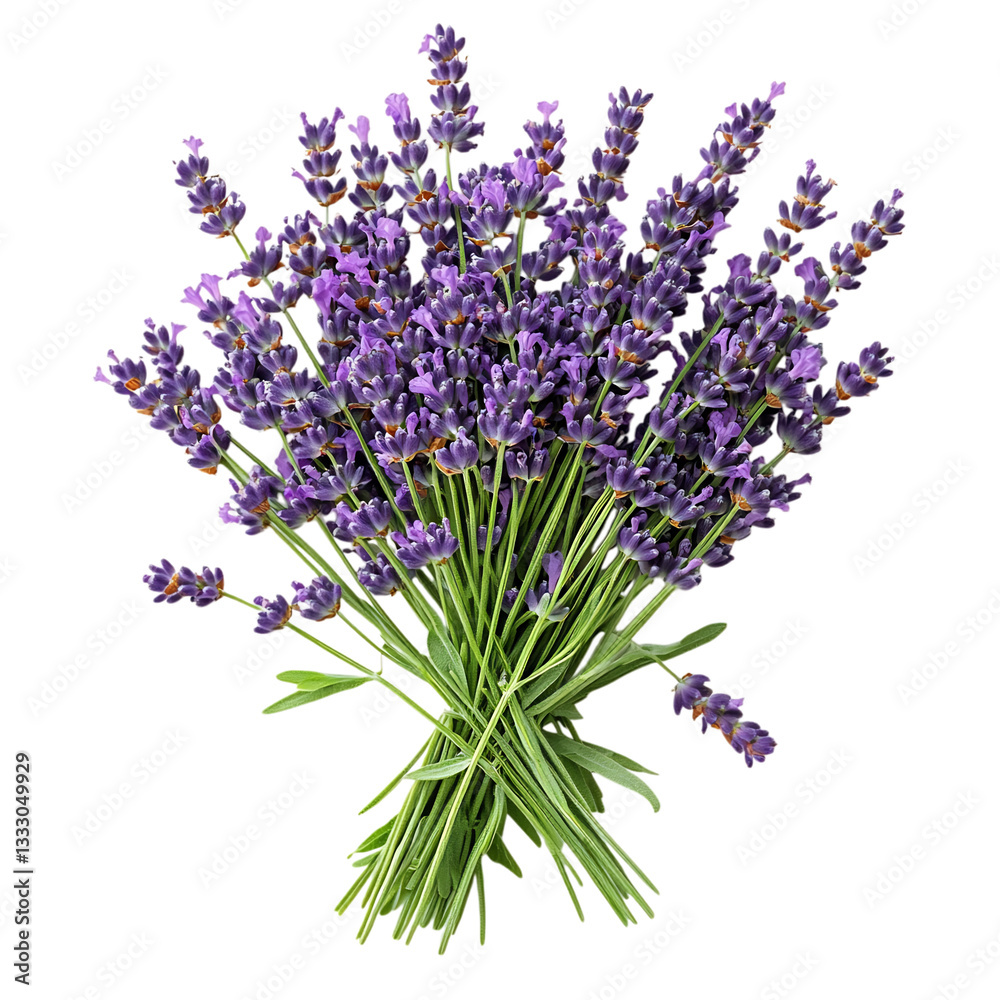 Fototapeta premium Fresh Lavender Bouquet Isolated on Transparent Background