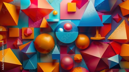 Vibrant Abstract Composition of Geometric Shapes in Vivid Colors with Dynamic Arrangement