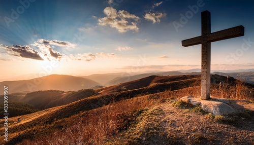 matthew vintage bible verse background on one cross on a hill