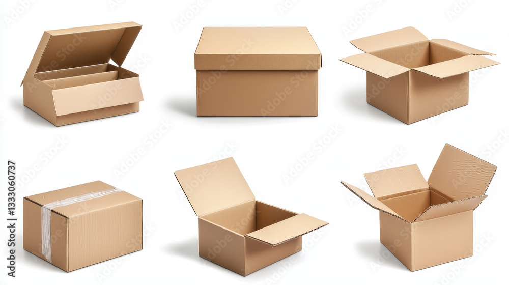 Open and closed cardboard box. Delivery package in side, front and top view. Packaging process. Carton boxes with fragile signs set. Illustration cartboard box to distribution and packaging Open and closed cardboard box. Delivery package in side, front and top view. Packaging process. Carton boxes with fragile signs set. Illustration cartboard box to distribution and packaging