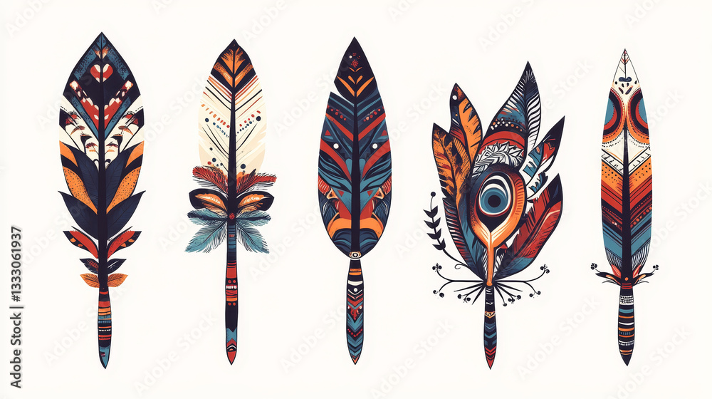 Tribal frames. American indian ethnic frame, bohemian aztec tattoo or tribals fashion border. Arrow feather and herb floral ornate hipster traditional isolated  icons illustration set