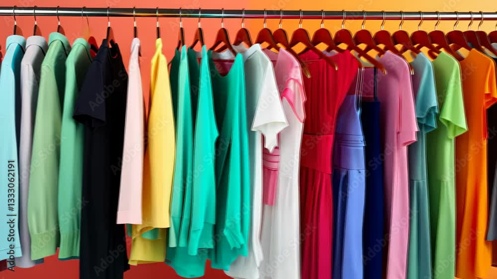 Vibrant array of clothes on display, a kaleidoscope of fashion possibilities. Ai Generated Vibrant array of clothes on display, a kaleidoscope of fashion possibilities. Ai Generated