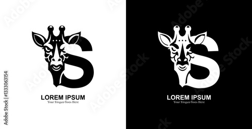 giraffe head logo design combined with the letter S
