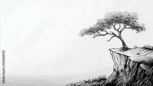Solitary tree survives on cliff's edge.
