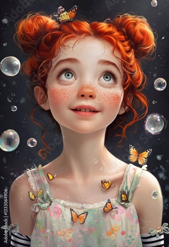 Magical childhood with butterflies and bubbles