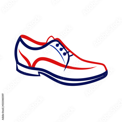 Dress shoe icon with red and blue stripes, fashion statement concept