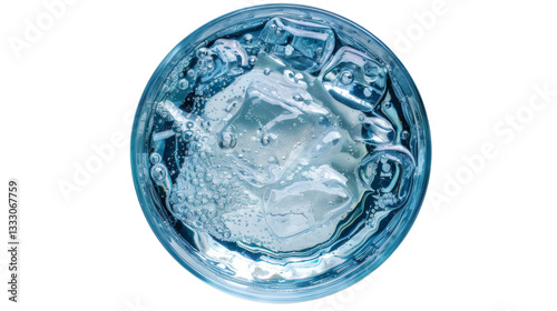 Glass of water with ice top view isolated on white background